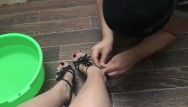 Femdome serf washes feet female-dominant