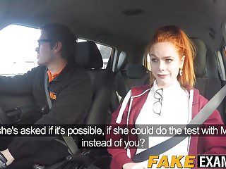 Juvenile redhead floozy cum-hole examined at her driving test